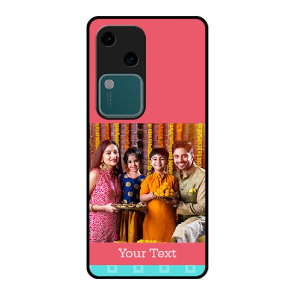 Vivo V30 5G Custom Glass Phone Case - Peach & Blue Color Design
