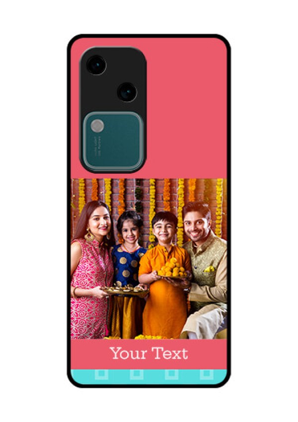 Vivo V30 5G Custom Glass Phone Case - Peach & Blue Color Design