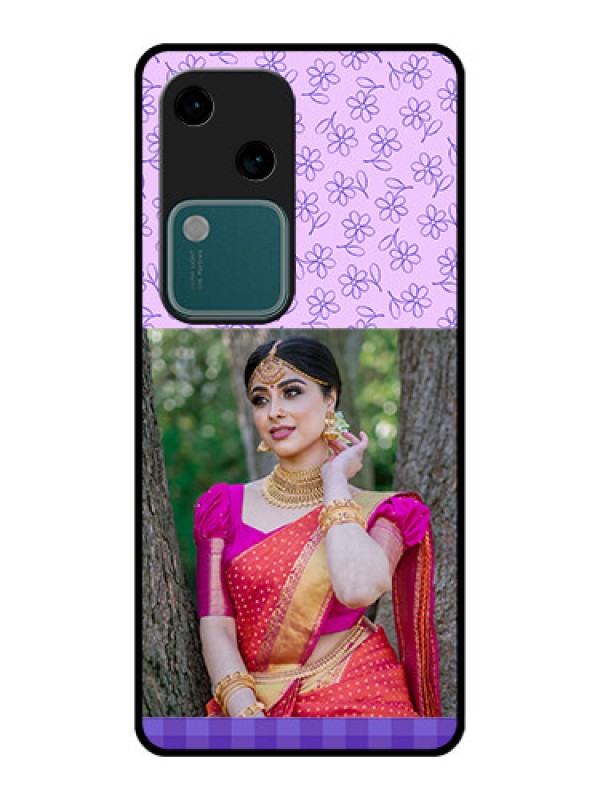 Custom Vivo V30 5G Custom Glass Phone Case - Purple Floral Design