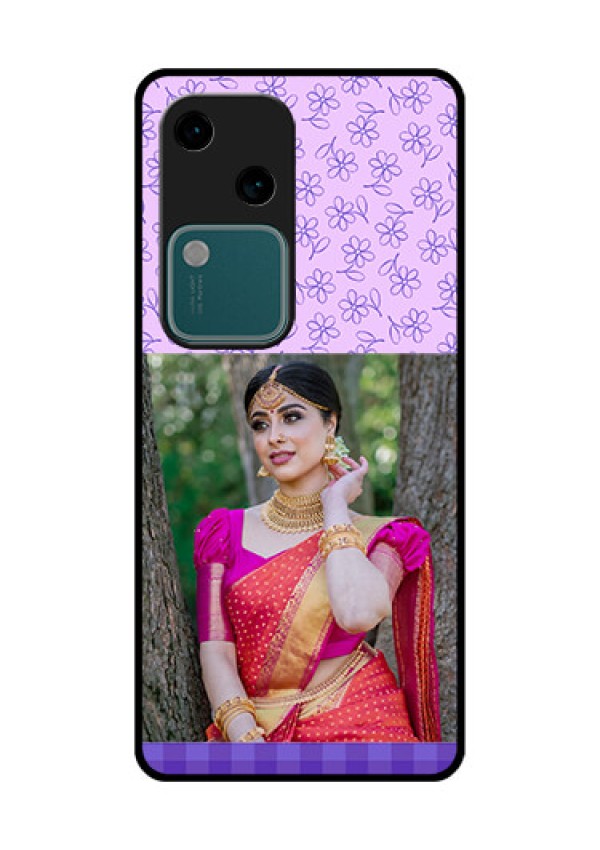 Vivo V30 5G Custom Glass Phone Case - Purple Floral Design