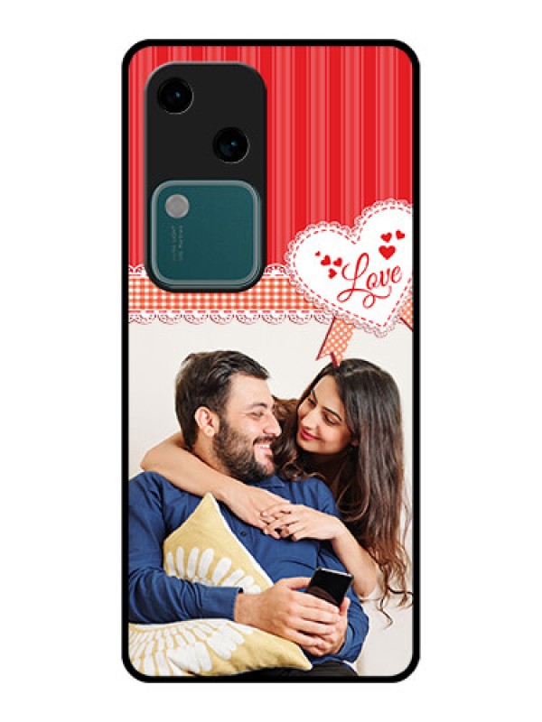 Custom Vivo V30 5G Custom Glass Phone Case - Red Love Pattern Design