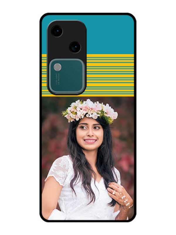 Custom Vivo V30 5G Custom Glass Phone Case - Yellow & Blue Design