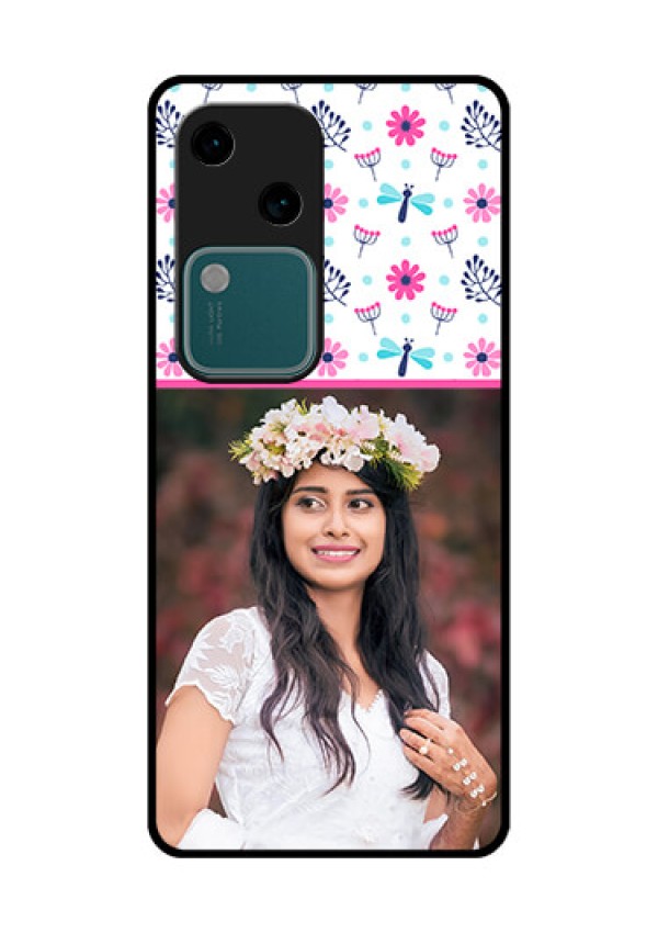 Vivo V30 5G Custom Glass Phone Case - Colorful Flower Design