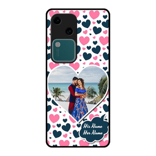 Vivo V30 5G Custom Glass Phone Case - Pink & Blue Heart Design