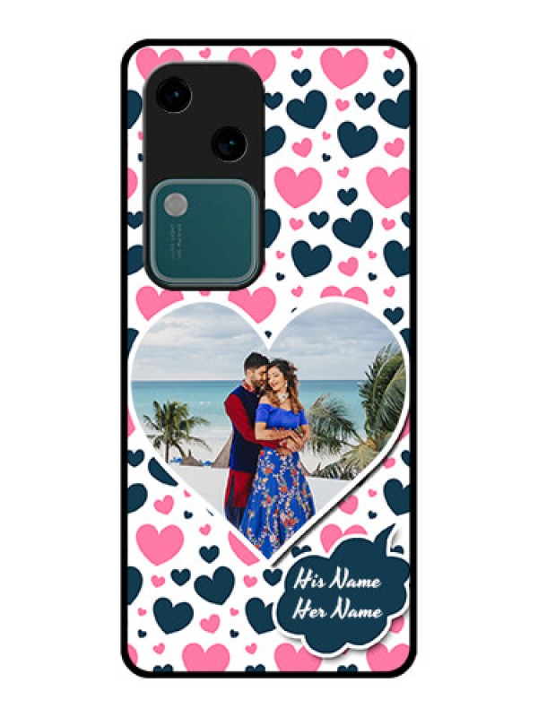 Custom Vivo V30 5G Custom Glass Phone Case - Pink & Blue Heart Design