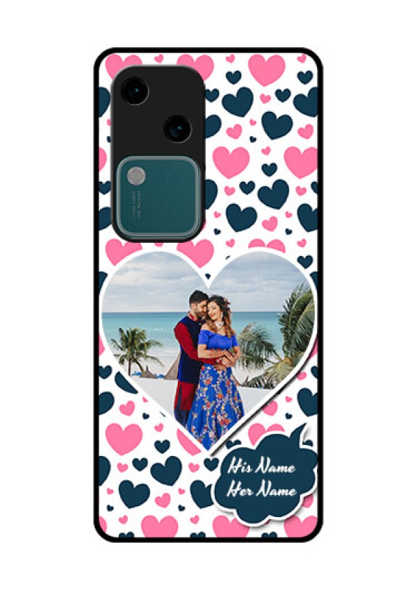 Vivo V30 5G Custom Glass Phone Case - Pink & Blue Heart Design