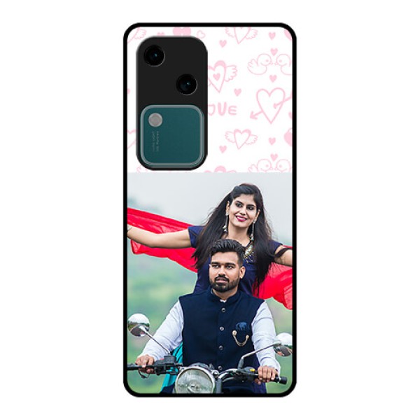Vivo V30 5G Custom Glass Phone Case - Pink Flying Heart Design