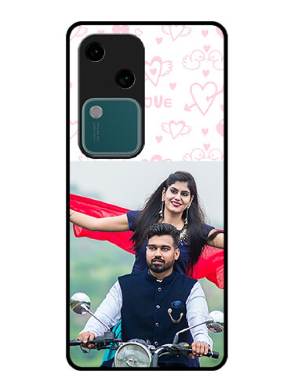 Custom Vivo V30 5G Custom Glass Phone Case - Pink Flying Heart Design