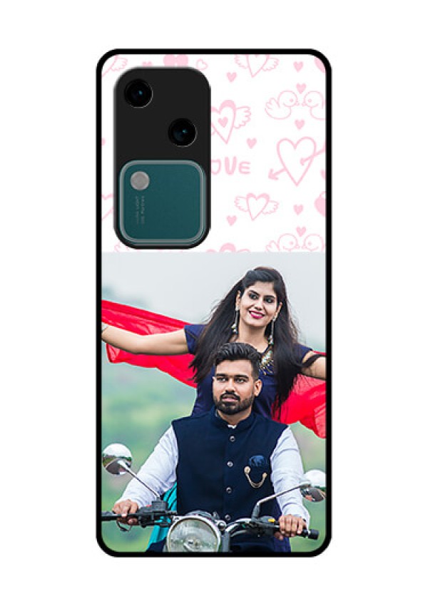 Vivo V30 5G Custom Glass Phone Case - Pink Flying Heart Design