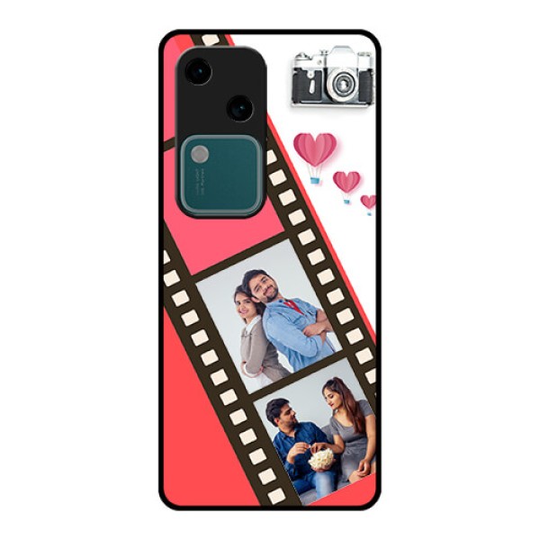 Vivo V30 5G Custom Glass Phone Case - 3 Image Holder With Film Reel Vivo V30 5G Custom Glass Phone Case - 3 Image Holder With Film Reel
