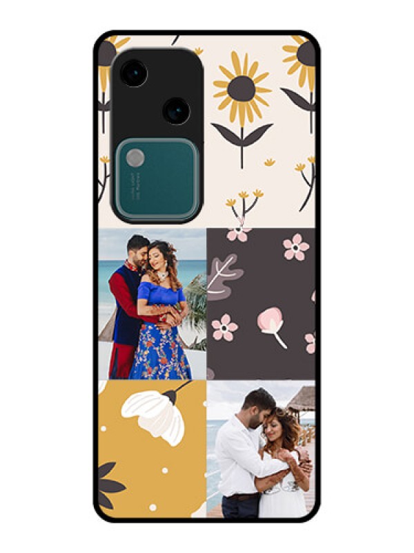 Custom Vivo V30 5G Custom Glass Phone Case - 3 Images With Floral Design
