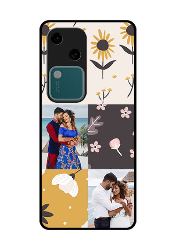 Vivo V30 5G Custom Glass Phone Case - 3 Images With Floral Design
