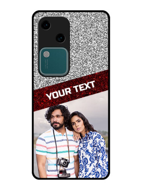 Custom Vivo V30 5G Custom Glass Phone Case - Image Holder With Glitter Strip Design