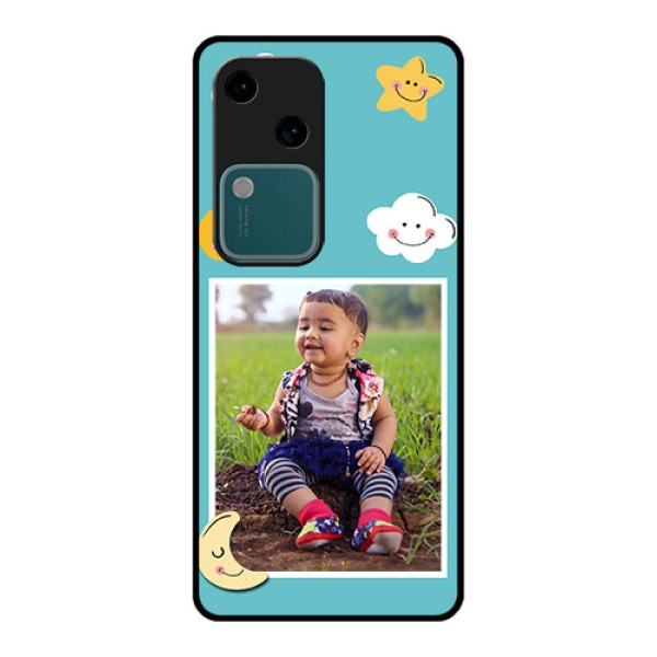 Vivo V30 5G Custom Glass Phone Case - Smiley Kids Stars Design