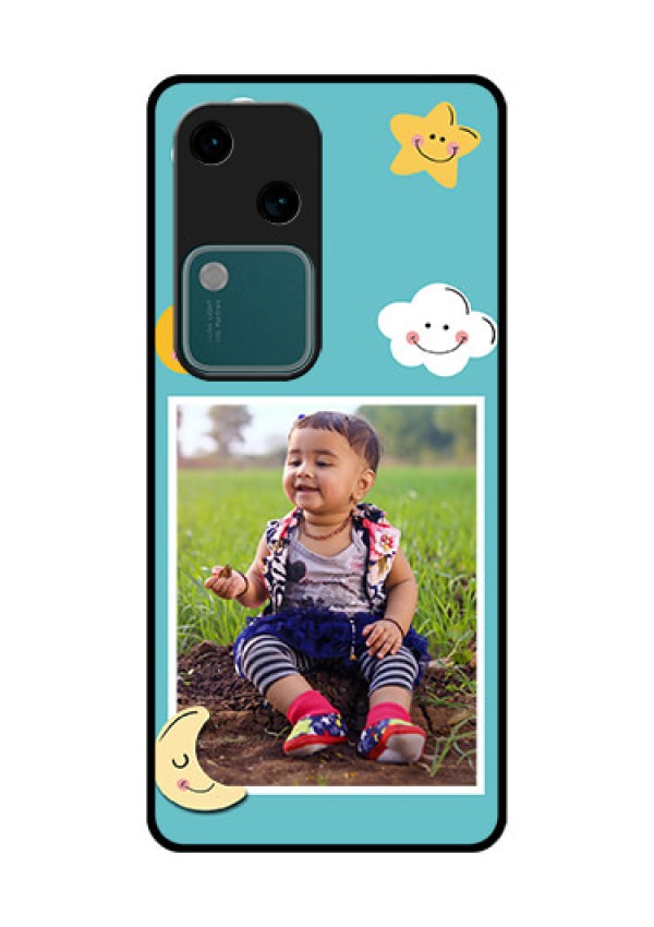 Vivo V30 5G Custom Glass Phone Case - Smiley Kids Stars Design