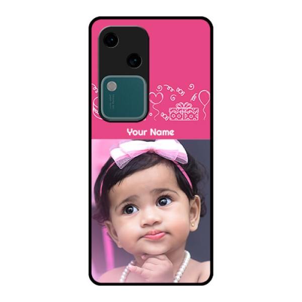 Vivo V30 5G Custom Glass Phone Case - With Birthday Line Art Design Vivo V30 5G Custom Glass Phone Case - With Birthday Line Art Design