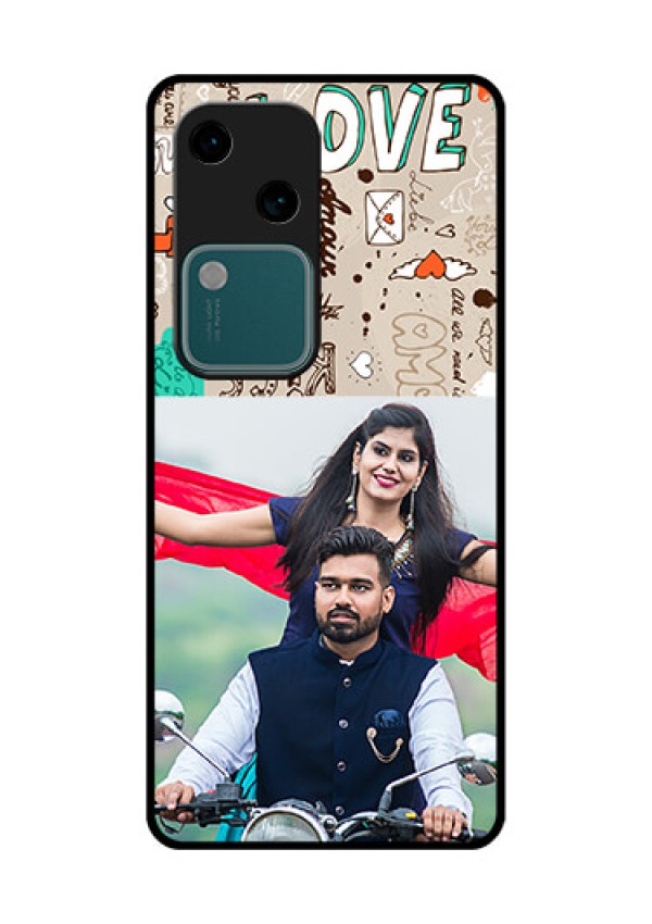 Vivo V30 5G Custom Glass Phone Case - Love Doodle Pattern