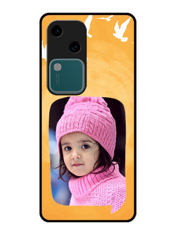 Custom Vivo V30 5G Custom Glass Phone Case - Water Color Design With Bird Icons