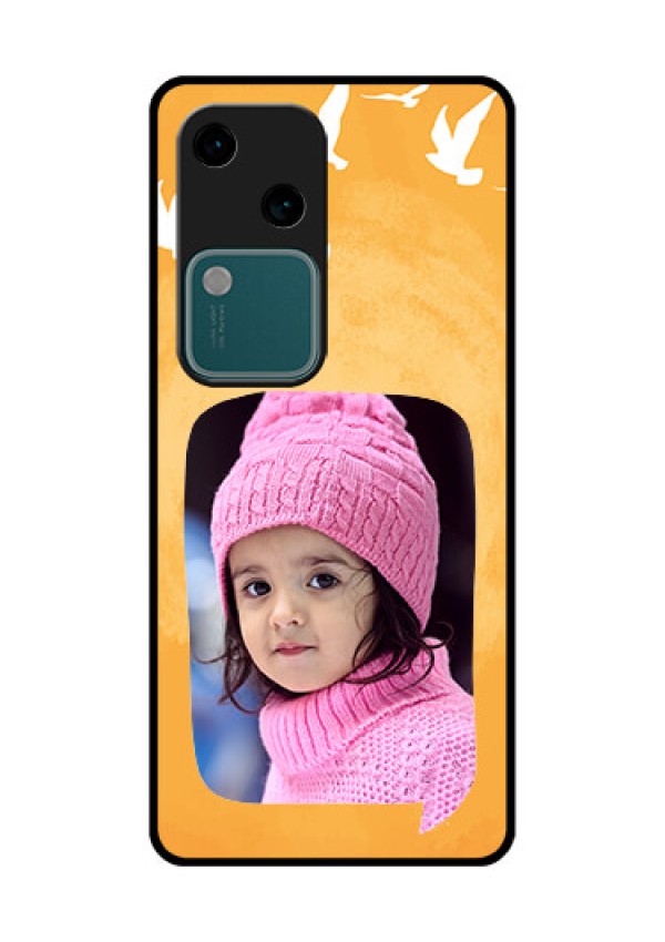 Vivo V30 5G Custom Glass Phone Case - Water Color Design With Bird Icons