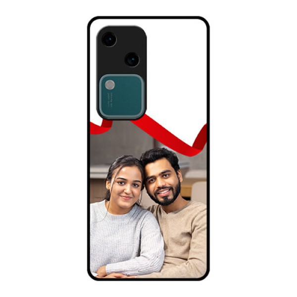 Vivo V30 5G Custom Glass Phone Case - Red Ribbon Frame Design