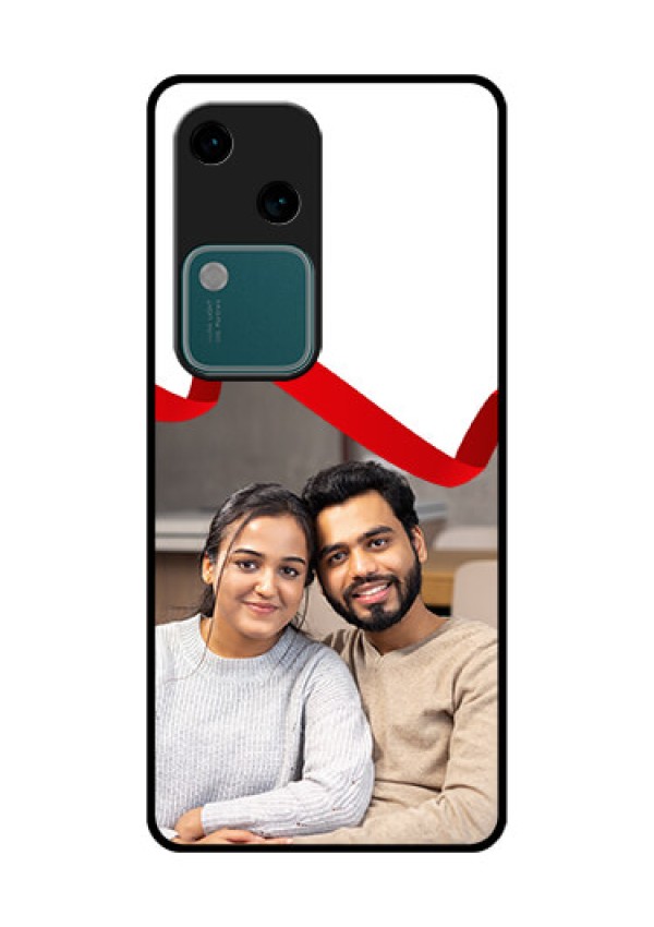 Vivo V30 5G Custom Glass Phone Case - Red Ribbon Frame Design