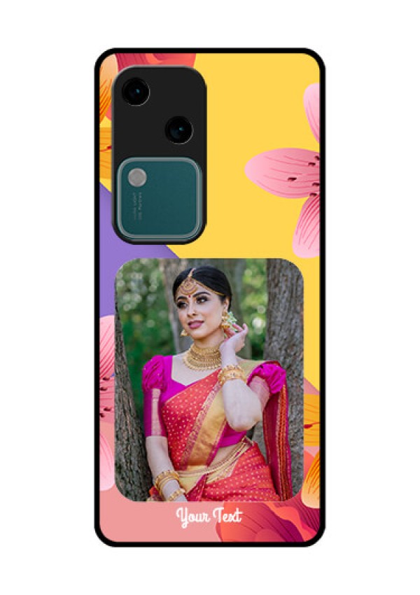 Vivo V30 5G Custom Glass Phone Case - 3 Image With Vintage Floral Design