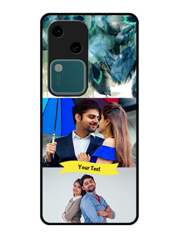 Custom Vivo V30 5G Custom Glass Phone Case - Image With Boho Peacock Feather Design