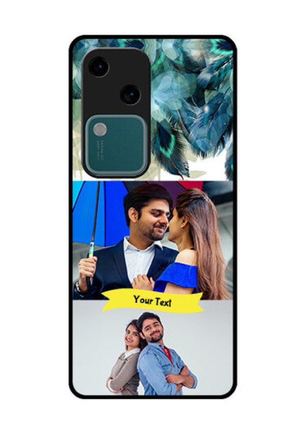 Vivo V30 5G Custom Glass Phone Case - Image With Boho Peacock Feather Design