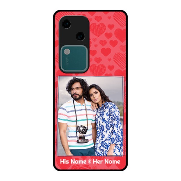 Vivo V30 5G Custom Glass Phone Case - With Red Heart Symbols Design Vivo V30 5G Custom Glass Phone Case - With Red Heart Symbols Design