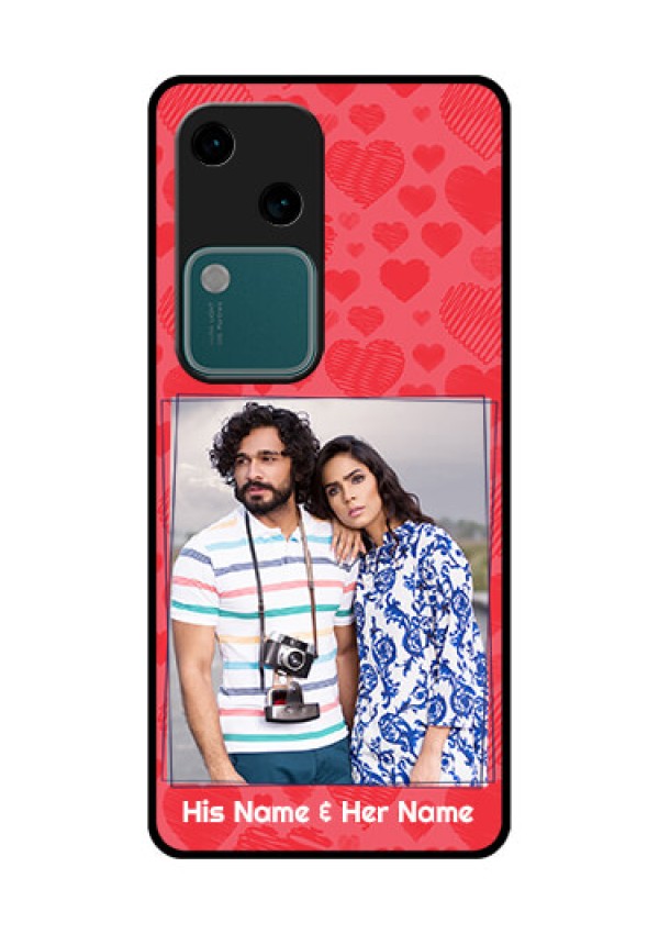 Vivo V30 5G Custom Glass Phone Case - With Red Heart Symbols Design