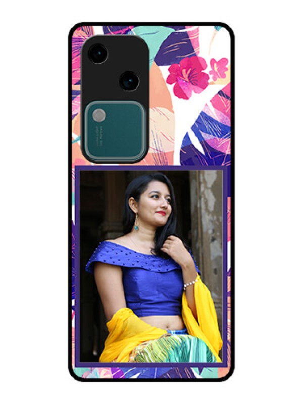 Custom Vivo V30 5G Custom Glass Phone Case - Abstract Floral Design