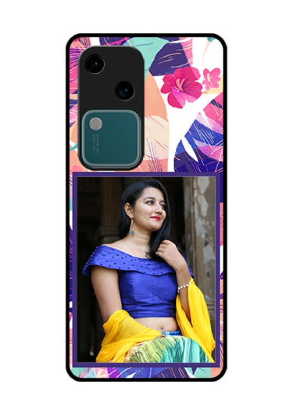 Vivo V30 5G Custom Glass Phone Case - Abstract Floral Design