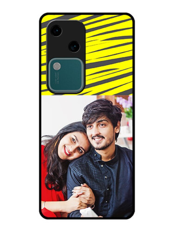 Custom Vivo V30 5G Custom Glass Phone Case - Yellow Abstract Design
