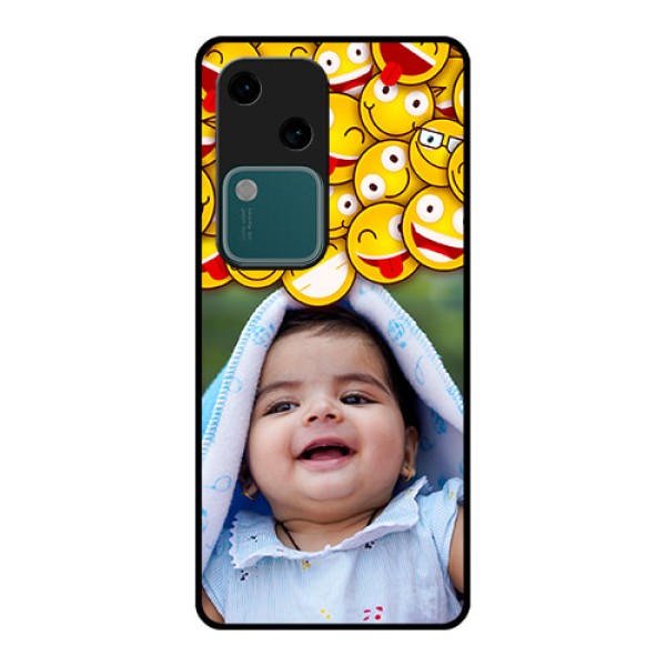 Vivo V30 5G Custom Glass Phone Case - With Smiley Emoji Design Vivo V30 5G Custom Glass Phone Case - With Smiley Emoji Design