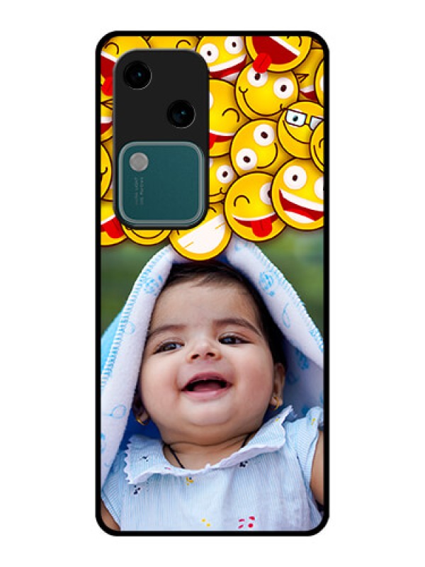 Custom Vivo V30 5G Custom Glass Phone Case - With Smiley Emoji Design