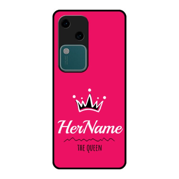 Vivo V30 5G Custom Glass Phone Case - Queen With Name Design Vivo V30 5G Custom Glass Phone Case - Queen With Name Design
