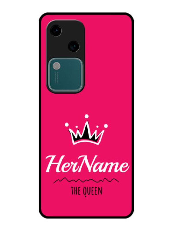 Custom Vivo V30 5G Custom Glass Phone Case - Queen With Name Design