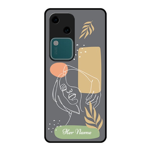 Vivo V30 5G Custom Glass Phone Case - Gazing Woman Line Art Design