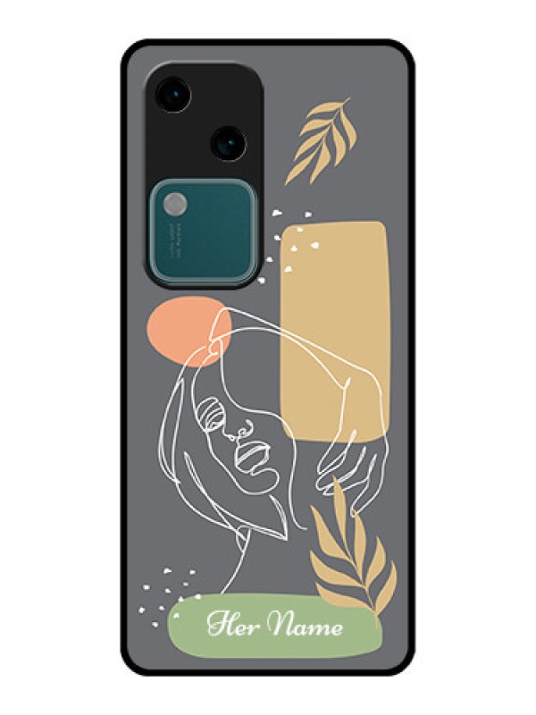 Custom Vivo V30 5G Custom Glass Phone Case - Gazing Woman Line Art Design