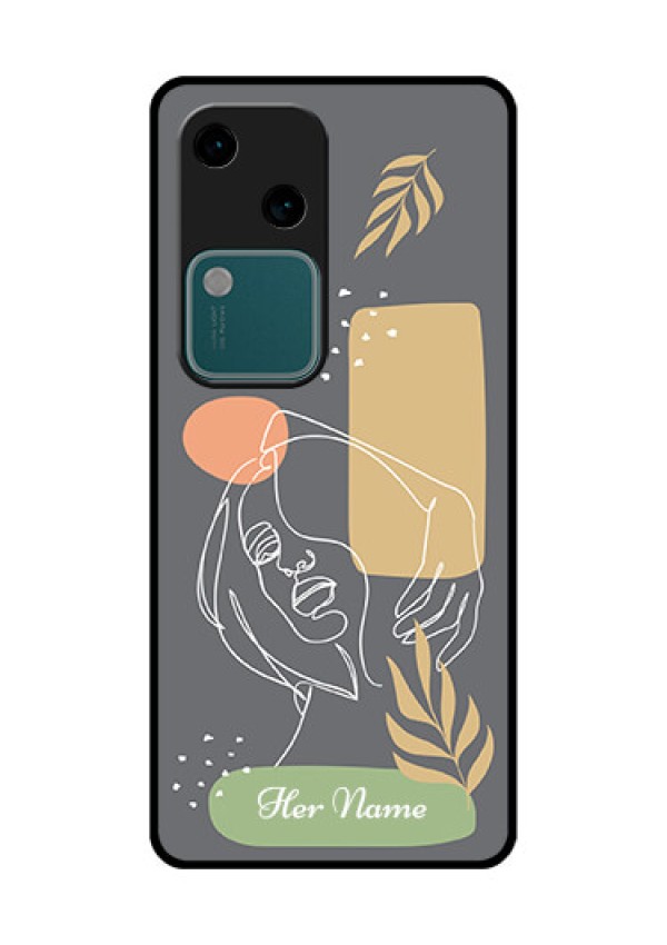 Vivo V30 5G Custom Glass Phone Case - Gazing Woman Line Art Design
