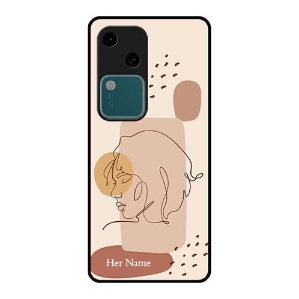 Vivo V30 5G Custom Glass Phone Case - Calm Woman Line Art Design