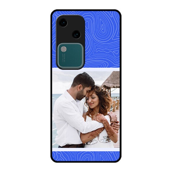 Vivo V30 5G Custom Glass Phone Case - Curved Line Art With Blue And White Design Vivo V30 5G Custom Glass Phone Case - Curved Line Art With Blue And White Design