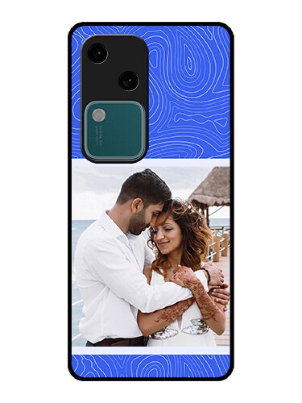 Custom Vivo V30 5G Custom Glass Phone Case - Curved Line Art With Blue And White Design