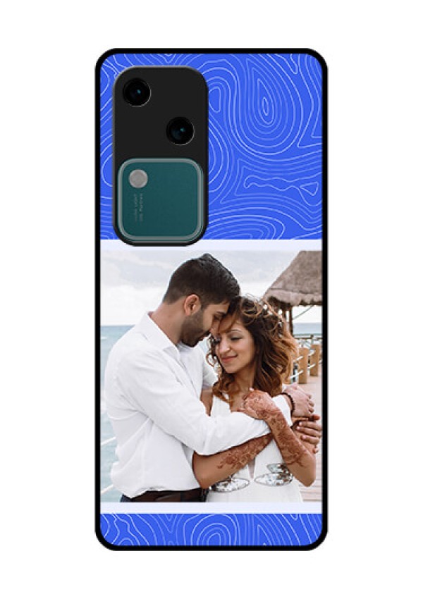 Vivo V30 5G Custom Glass Phone Case - Curved Line Art With Blue And White Design