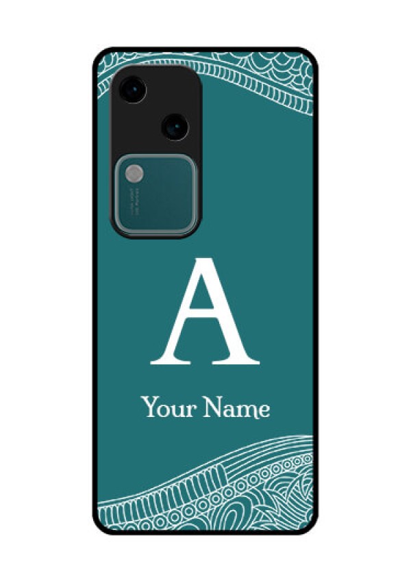 Vivo V30 5G Custom Glass Phone Case - Line Art Pattern With Custom Name Design