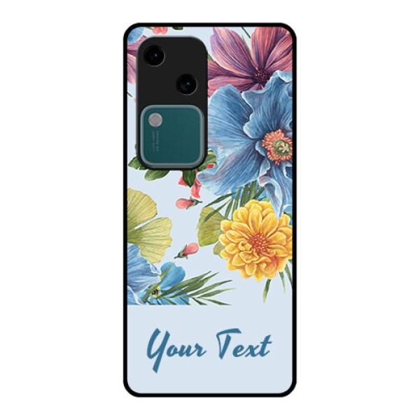 Vivo V30 5G Custom Glass Phone Case - Stunning Watercolored Flowers Painting Design Vivo V30 5G Custom Glass Phone Case - Stunning Watercolored Flowers Painting Design