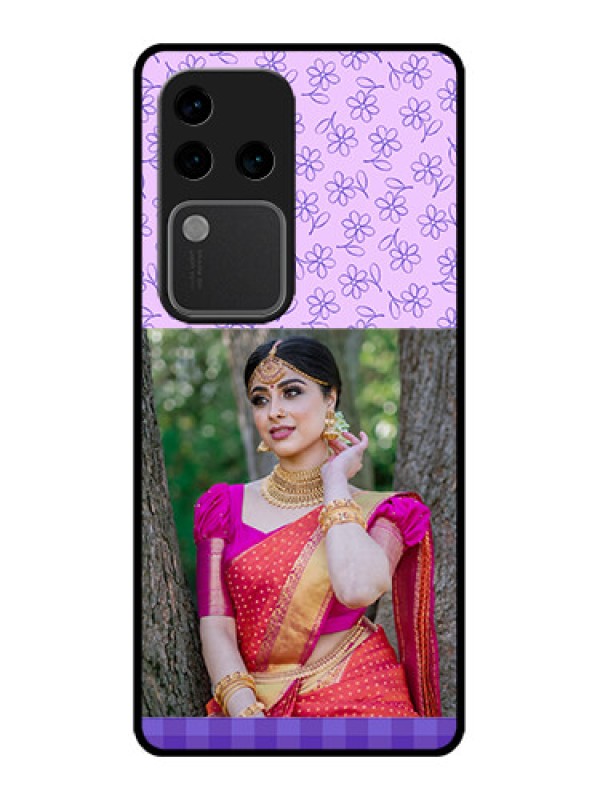 Custom Vivo V30 Pro 5G Custom Glass Phone Case - Purple Floral Design