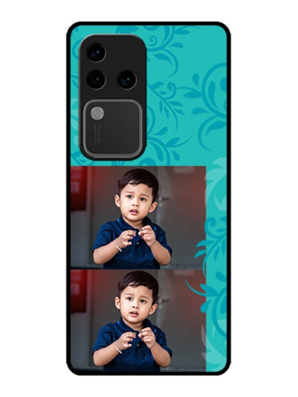 Custom Vivo V30 Pro 5G Custom Glass Phone Case - With Photo And Green Floral Design