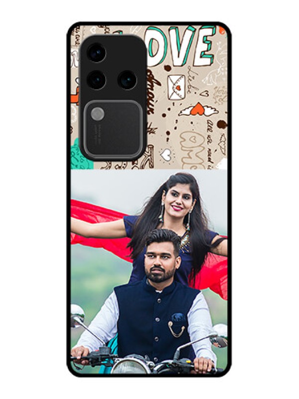 Custom Vivo V30 Pro 5G Custom Glass Phone Case - Love Doodle Pattern