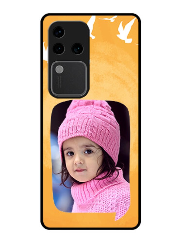 Custom Vivo V30 Pro 5G Custom Glass Phone Case - Water Color Design With Bird Icons